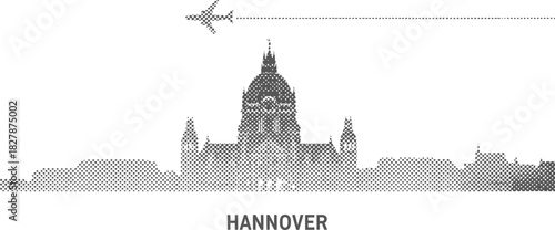 Hannover Germany Dotted City Skyline Vector Illustration with Airplane