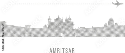 Amritsar City Skyline Halftone Texture Airplane Travel Icon