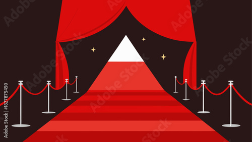 Red carpet leading to a white triangle