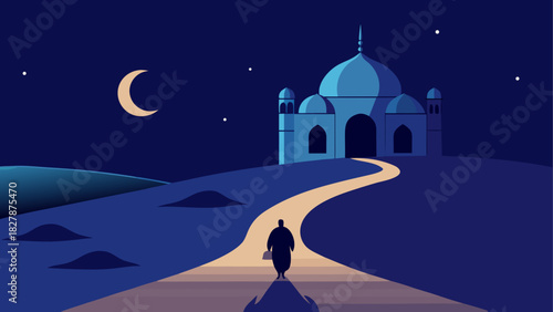 Illustration of mosque under moonlight sky