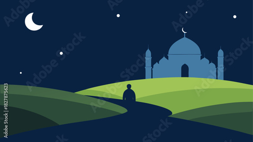 Silhouette of person looking at mosque