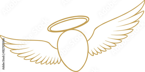 Minimalist gold line art of angelic figure with wings and halo for spiritual and divine-themed vector content
