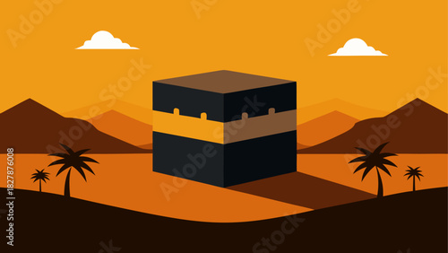 Illustration of the kaaba at sunset time