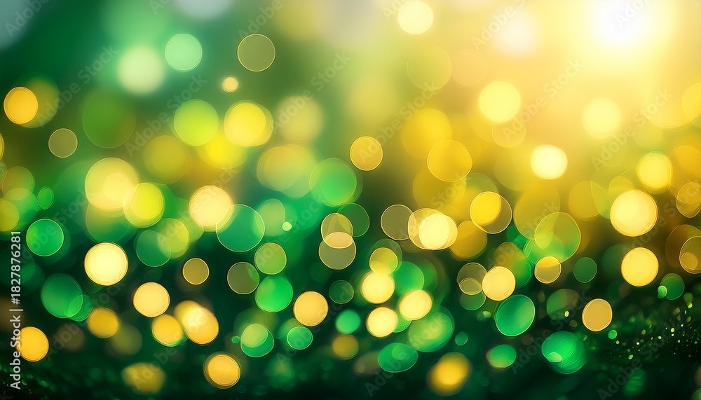 Fototapeta premium Abstract Bokeh Background With Glowing Green And Yellow Circles Creating A Dreamy And Ethereal Atmosphere