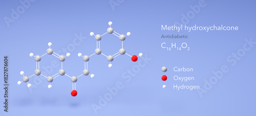 Fototapeta Naklejka Na Ścianę i Meble -  methyl hydroxychalcone molecule, molecular structure, antidiabetic agent 3d model, Structural Chemical Formula and Atoms with Color Coding