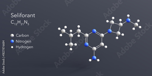 Fototapeta Naklejka Na Ścianę i Meble -  seliforant molecule 3d rendering, flat molecular structure with chemical formula and atoms color coding