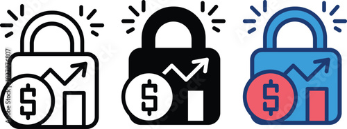 Financial security symbol depicting a locked padlock with a rising graph and dollar sign symbolizing investment growth and protection