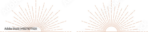 Set of two delicate bohemian sunburst symbols with radiating lines, elegant minimalist sunrise vector illustration for logo or branding