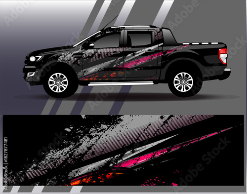 Car wrap design vector. Graphic abstract stripe racing background designs for vehicle, rally, race, adventure and car racing livery