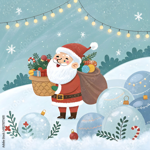 christmas banner or hader with santa and ice balls