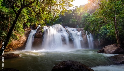 Krung Ching Waterfall In Rainning Season There Is Placed In Abundant Forest At Nakhon Si Thammarat Province