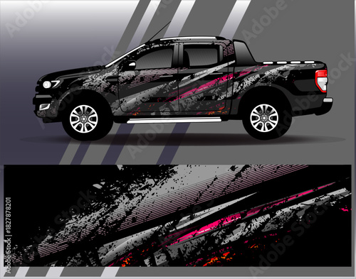 Car wrap design vector. Graphic abstract stripe racing background designs for vehicle, rally, race, adventure and car racing livery