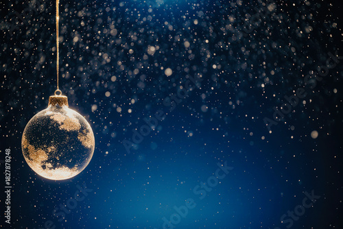 Christmas ornament reflecting the world on a snowy night