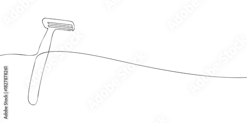 A simple illustration of a razor with a long handle and a rectangular head, drawn in a clean continuous line style against a minimal background.