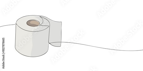 A simple roll of toilet paper with one sheet hanging down, shown in a clean minimal line-art style.