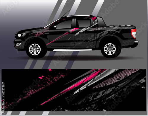 Car wrap design vector. Graphic abstract stripe racing background designs for vehicle, rally, race, adventure and car racing livery