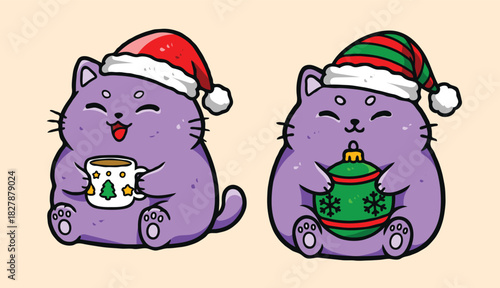 Festive Holiday Cat Vector – Cute Kitty with Winter Accessories