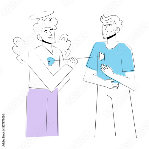 Hand drawn style illustration showing a cupid friend