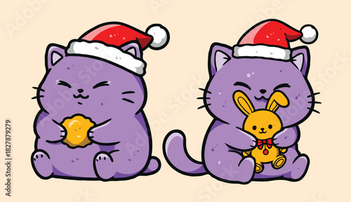 Festive Holiday Cat Vector – Cute Kitty with Winter Accessories