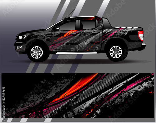 Car wrap design vector. Graphic abstract stripe racing background designs for vehicle, rally, race, adventure and car racing livery