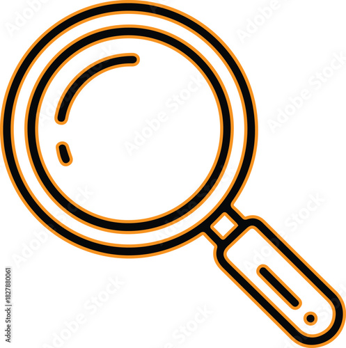 Simple line art icon of a magnifying glass for research and discovery