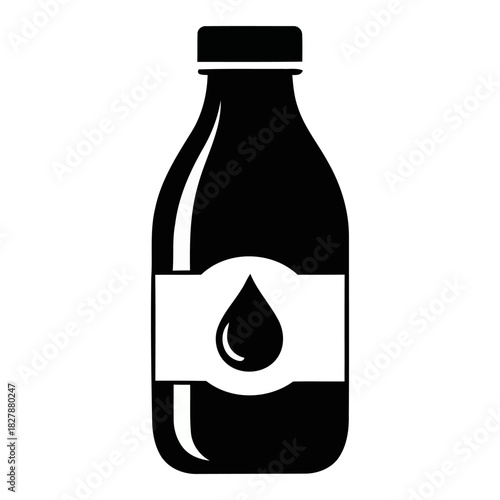 Vector Icon Set of Milk or Liquid Beverage Bottles with a Droplet Label, Representing Dairy, Hydration, Packaging Design, Healthy Drinks, and Organic Food Products