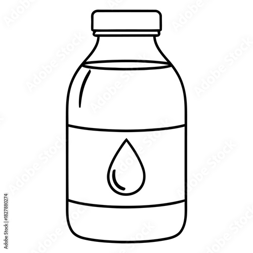 Vector Icon Set of Milk or Liquid Beverage Bottles with a Droplet Label, Representing Dairy, Hydration, Packaging Design, Healthy Drinks, and Organic Food Products