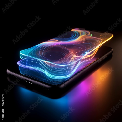 Phone Split into Interdimensional Layers of Glowing UX Flows