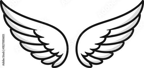  Elegant symmetrical wings illustration with bold outlines and gradient shading symbolizing freedom, flight, and spiritual protection