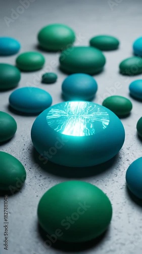 Stunning Teal and Emerald Gemstones Display a Smooth Matte Finish on Gray Surface