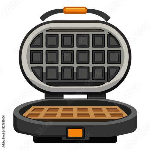 Modern electric open waffle iron. Kitchen appliance for cooking Belgian waffles on white background. Perfect for color icon, logo, emblem, banner, label