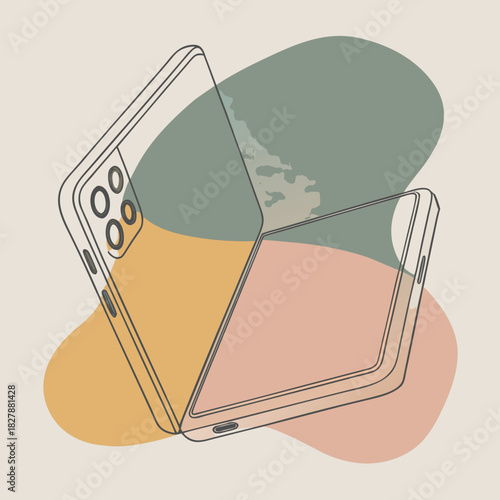 Fotografi Abstract foldable phone illustration with organic shapes