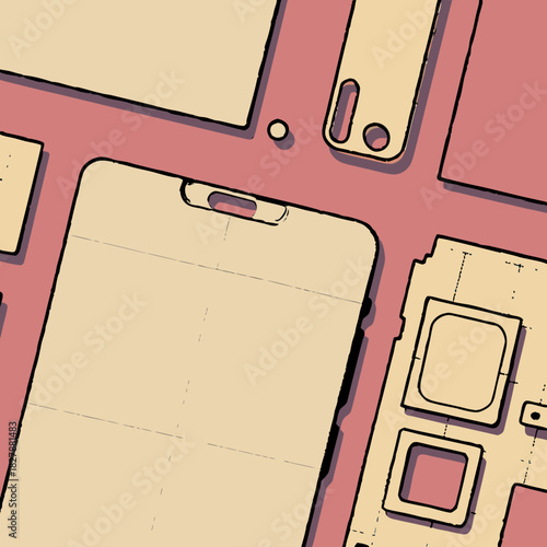 Abstract illustration of smartphone components and design elements