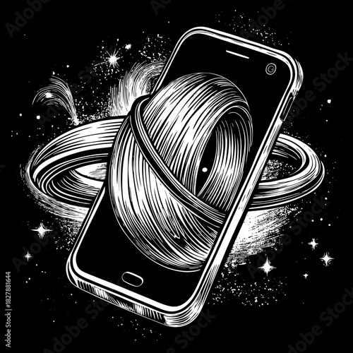 Abstract cosmic swirl emanating from a smartphone