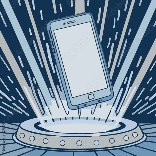 Futuristic smartphone appears on a glowing platform