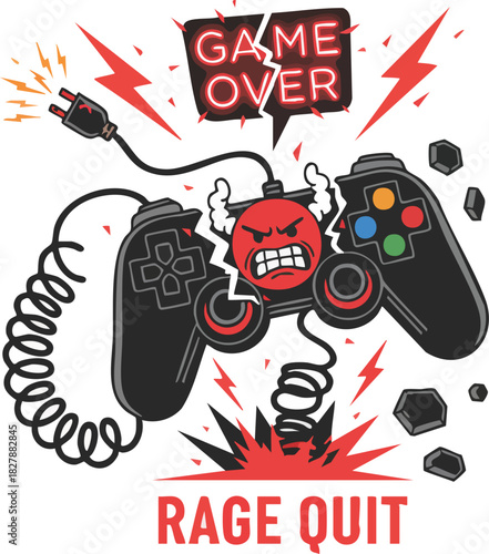 Dramatic Cartoon of Broken Gaming Controller Symbolizing Frustration and Digital Defeat