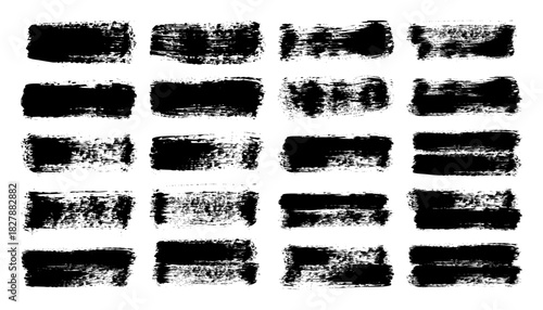 Grunge brush strokes, lines, ink smudges, hand-drawn scribble shapes. Handmade sketchy marks, acrylic stains, charcoal streaks. Paint textures, dry brush effect. Marker underline. Vector illustration