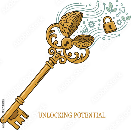 Golden Key Unlocking Innovative Ideas and Growth Concept