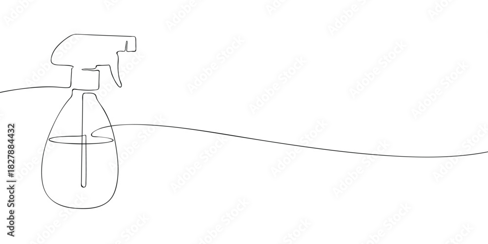 Obraz premium A simple continuous line drawing of a spray bottle with a trigger top and partially filled container, presented in a clean minimal style.