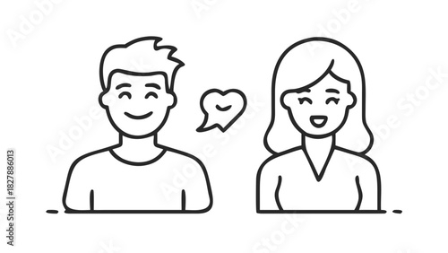 Cheerful couple thin line icon, relationship problems concept. Vector graphics. Guy and girl, man and woman, psychology sign on white background, style icon mobile or web design ..vector icon