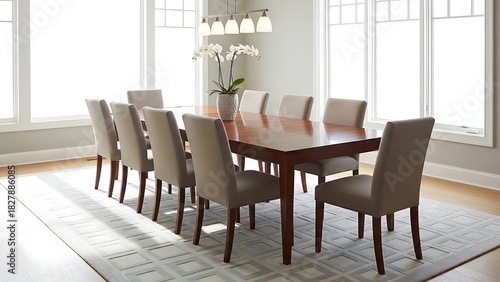 Elegant Dining Room with Large Table and Chairs.