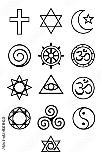 Diverse spiritual and religious symbols set