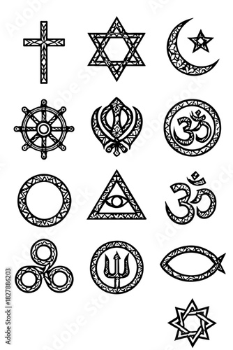 Religious and spiritual symbols decorative set