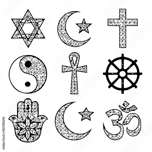 Religious and Spiritual Symbols Patterned Black and White Set