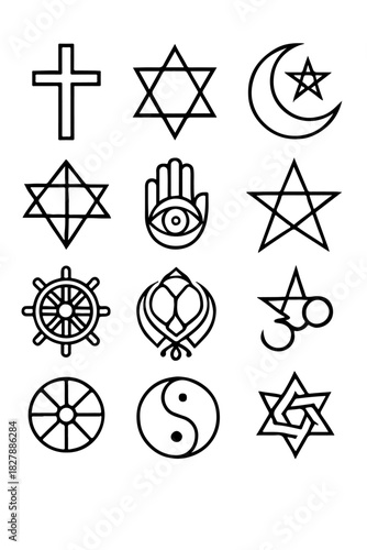 Religious and spiritual symbols line art icons collection