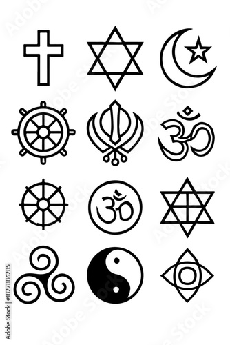 Diverse religious and spiritual symbols set