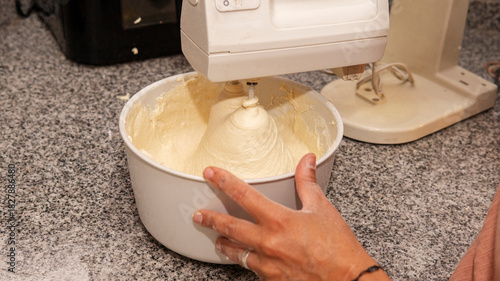 preparing dough in an electric mixer