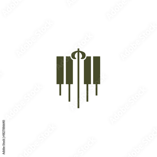 Stylized piano keys and treble clef icon on a white background, representing music, harmony, and creative arts.