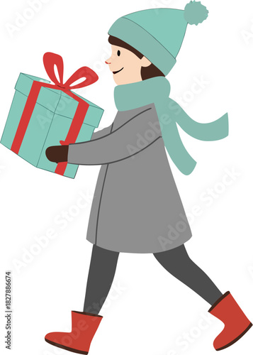 ChatGPT said:

A young woman in cozy winter attire walks with a gift, excited for a celebration. Watercolor style highlights her joyful expression against a snowy, festive scene