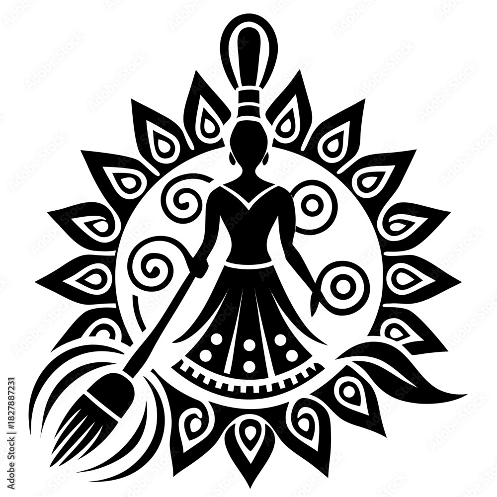 Fototapeta premium Ethnic Spinclean black silhouette design white background